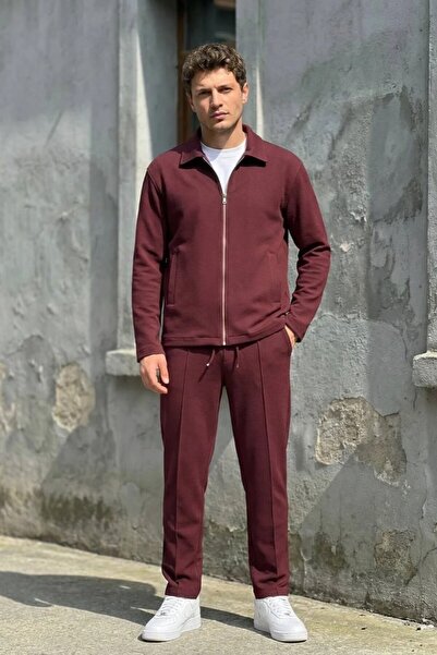 MADZEYMODA Ανδρικό ελαφρύ Κρεπ Υφασμάτινο Μπουφάν με φερμουάρ & Παντελόνι Βου...