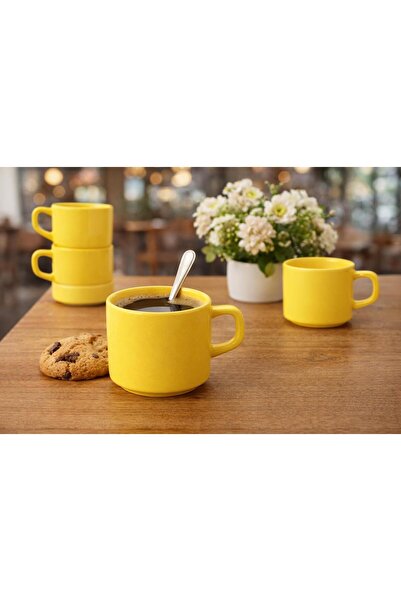Keramika 8 Cm Stackable Çay Fincanı Sarı 6 Adet