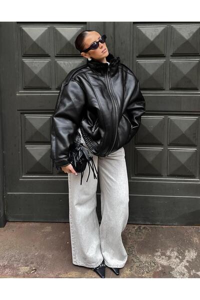 Butik Allbucks Bersh Ka Oversize Double-Sided Faux Leather Leather Ket Coat A...