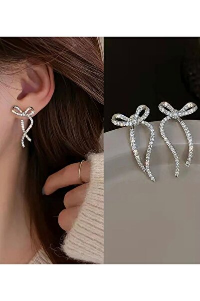 Lavinza Takı Kadın Zirkon Taşlı Fiyonklu Silver Küpe