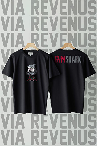 Vordevia Shark Printed Crew Neck Loose Fit 100% Cotton Unisex Tshirt