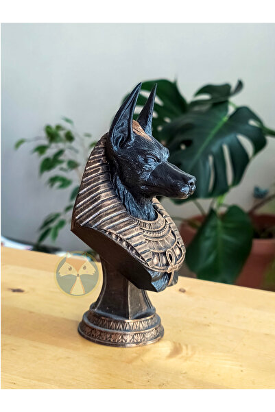 Tilki Atölye Anubis Mısır Tanrısı Büst – Antik Mitoloji Dekoratif Heykel (14 cm)