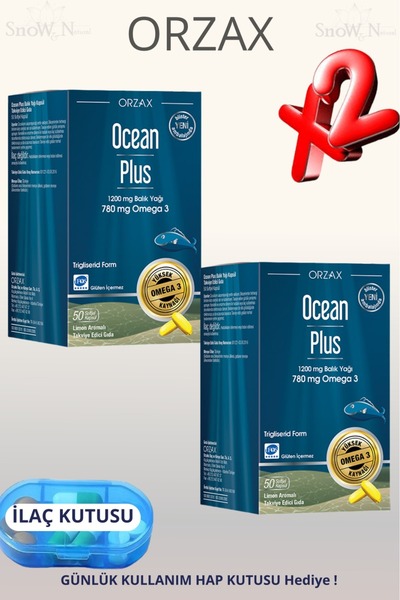 Ocean Lemon Flavored Fish Oil 1200 Mg 50 Softgels 2 Pcs + Pill Box Gift