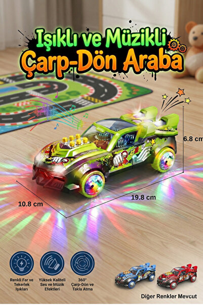 craftivio Işıklı ve Müzikli Şeffaf Dişli Oyuncak Araba 360 Derece Dönen Çarp ...