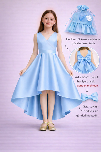 nsmkidslife Βραδινό φόρεμα για κορίτσια σε μπλε βρεφικό χρώμα – Διπλό στήθος,...