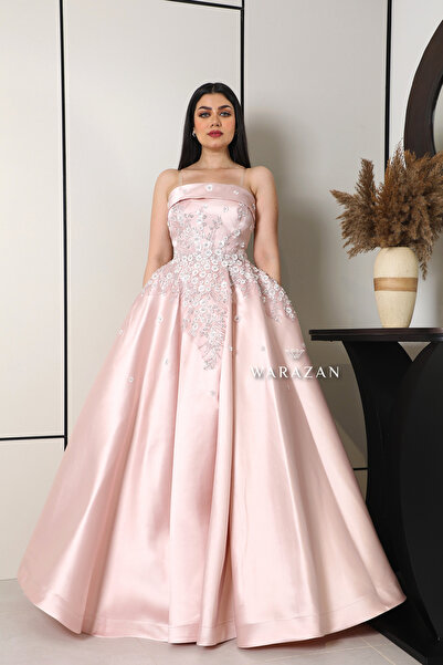 Warazan Mikado Mask Long Evening Dress with Embroidery