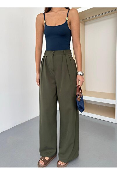 QUASAR Fashion New Season Three Pleated Dok Woven Maş Bol Wide-Leg De Leg Pal...