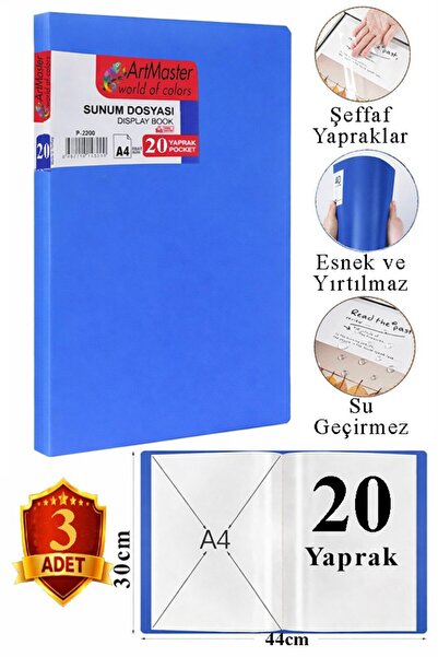 Artmaster Dosar de prezentare albastru, 20 de pungi, 3 dosare, catalog cu dos...