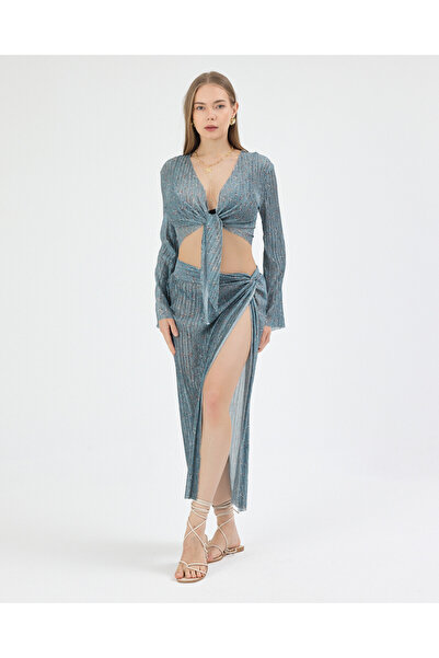 MAK PLEAT Pliseli Desenli Pareo Plaj Takım