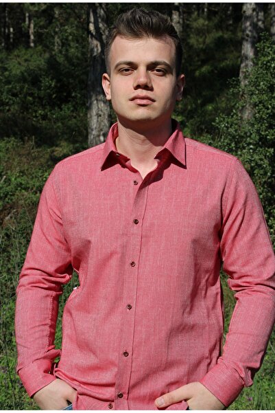 BAŞKONT Slim Fit Kiremit Renk Oxford %100 Pamuk Kumaş Klasik Yaka Erkek Gömlek