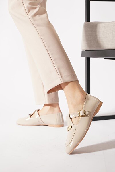 Moda Pie Sirrope Mirror Stitched Sa kopčom Sa šalom Ženska Baletanke Bež Nabo...