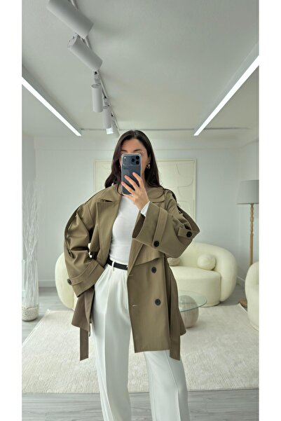 LUUNA STORE Premium Short Trench Coat - Khaki