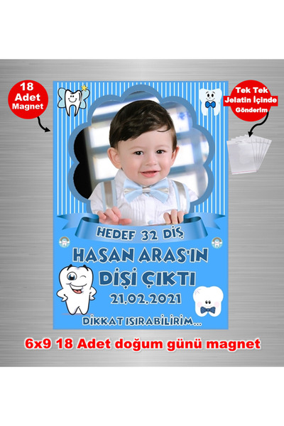 Elara Tasarım Fotoğraflı Kişiye özel 6x9 18 Adet Diş Buğdayı Magnet Hediye Po...