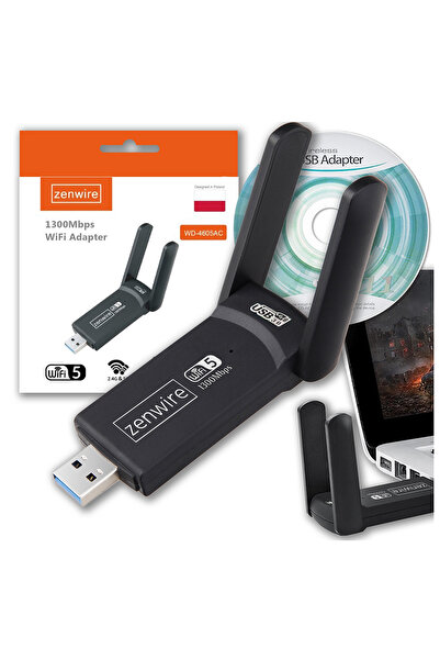 zenwire Adaptor Wi-Fi USB 3.0, Zenwire, WD-4605AC, 1300Mb, 2.4Ghz - 5 Ghz, Ad...