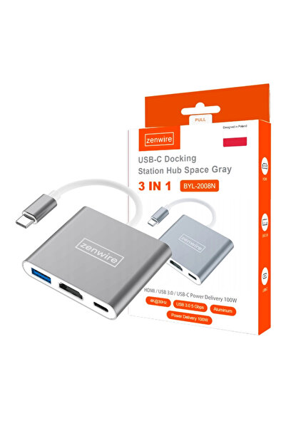 zenwire Adaptor 3 in 1, Zenwire, Hub, USB-C HDMI 4K, USB 3.0, USB-C Power Del...