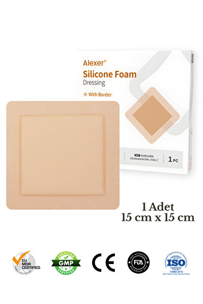 Alexer Silikon Jel Yapışkan Kenarlı Çok Katmanlı Steril Yara Örtüsü 15x15cm
