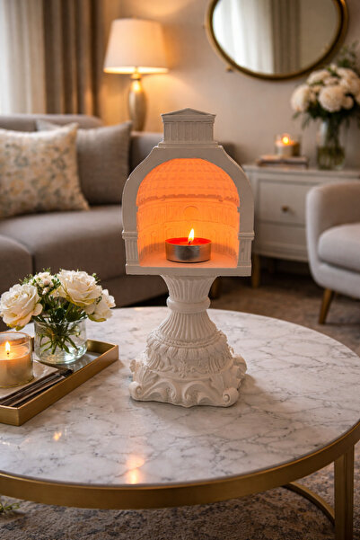 SalepHome Antik Roma Temalı Dekoratif Beyaz Alçı Şamdan - Kolezyum Tasarımlı ...