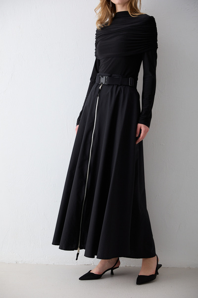 Melike Tatar Zip Detail Poplin Skirt 32-2714