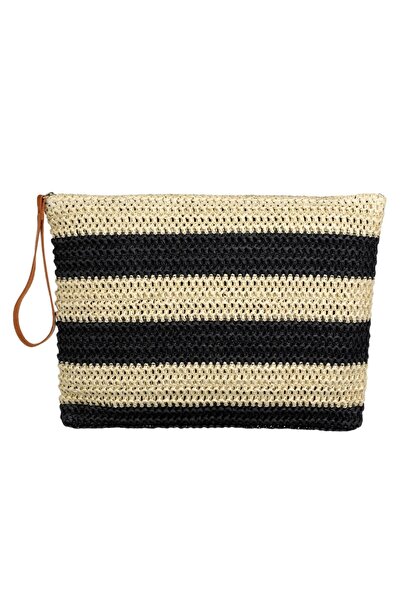 OEM Portfard Bej cu Dungi Negre & Maner 30x22cm
