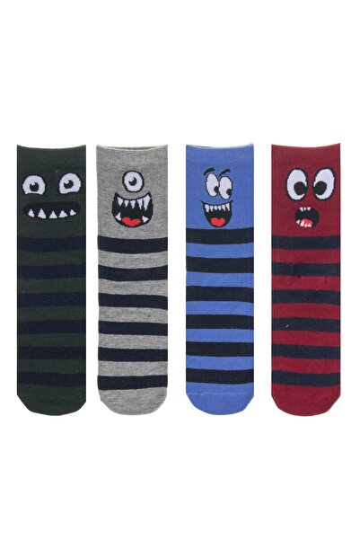 OEM Winter Socks with Striped & Monsters for Kids - 4 pairs 23-26