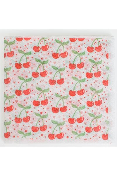 OEM Servetele de Masa cu 1 Strat Albe cu Model Cirese 33x33cm - 40buc