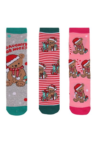 OEM Children's Socks with Patterned Grey Pink Red with Striped & Teddy Bears ...