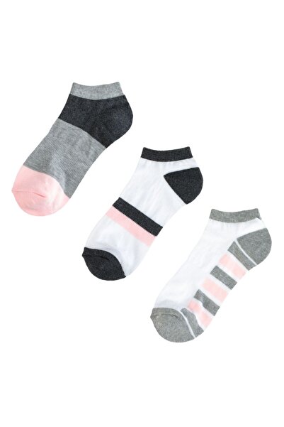 OEM White Anthracite Grey Pink Striped Short Socks for Women - 3 pairs 36-42