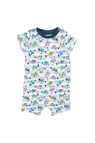 OEM Salopeta - Pijama din Bumbac Alb Bleu cu Model Rechini pentru Bebelusi 12...