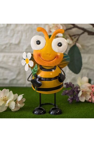 OEM Metal Garden Decoration Bee with Flower & Movement 8x8x17cm