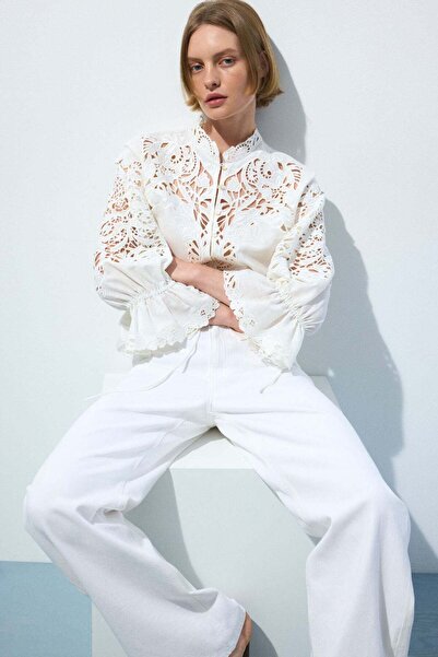 H&M Linen-blend broderie anglaise blouse