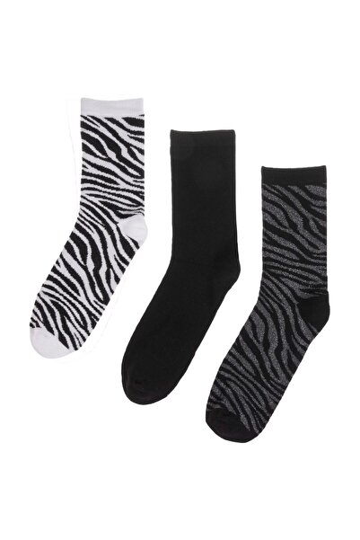 OEM Women's Socks White Black Grey Zebra with Silver Lurex (36-42) - 3 pairs ...