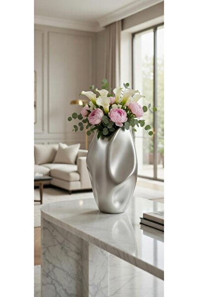 Velorahomee Luxury Silver Ceramic Vase 23 cm |   Minimalist Decorative Object
