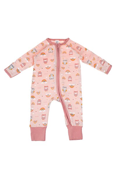 OEM Salopeta din Bumbac Roz cu Bufnite & Curcubeu pentru Bebelusi 0-6 Luni