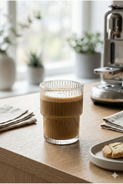 Homerest Borosilicate Striped Glass Coffee Cup 200 ml Heat Resistant Aestheti...