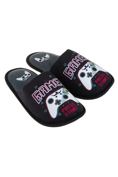 OEM Papuci Negri cu Imprimeu Gamer pentru Barbati 45-46