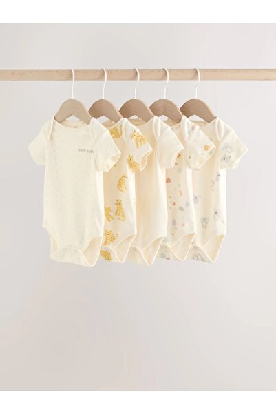 Next Baby 100% Cotton Piece Shiny Short Sleeve Baby Rompers 5-Pack