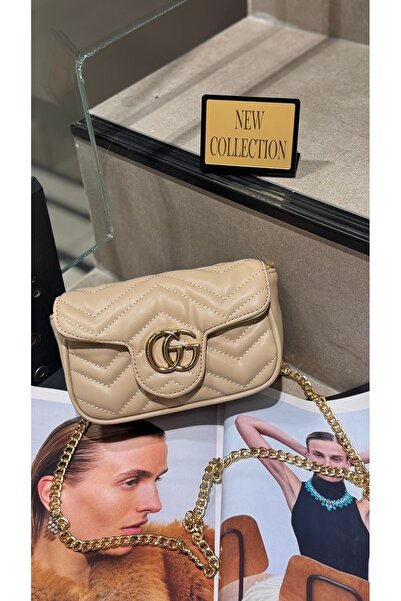 Muqu Bags Bej Gold Detay El ve Çapraz Askılı Çanta