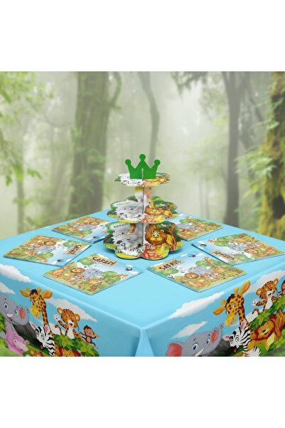 Umamiçe Safari̇ Party Set – 8 Napkins + Cake Stand + Tablecloth