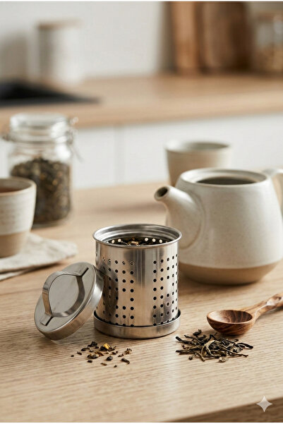 Homerest Paslanmaz Çelik Kapaklı ve Altlıklı Bitki Çayı Süzgeci, Bardak İçi Ç...