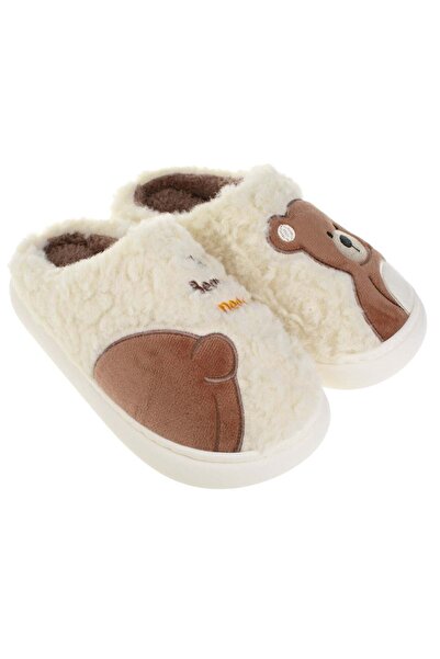 OEM Ecru Faux Fur Teddy Bear Winter Slipper & Reinforced Sole for Women 36-37