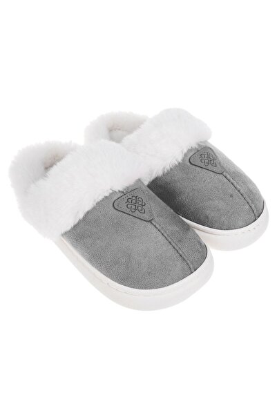 OEM Grey Winter Slipper with Reinforced Sole & White Faux Fur for Women 38-39