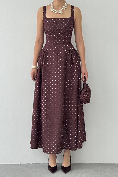 Julidress Strappy Pleated Premium Dress with Polka Dot Layers