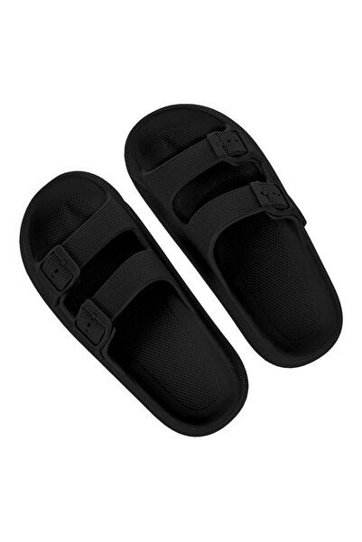 OEM Black Buckle Beach Slipper with Double Panel Straps for Women 39