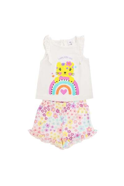 OEM Set din Bumbac cu Maiou & Pantaloni Scurti Alb cu Model Floral pentru Beb...