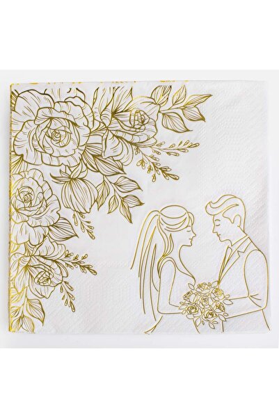 OEM Wedding Party Napkins 2 Layers White Couple Flowers 33x33cm - 20 pcs.