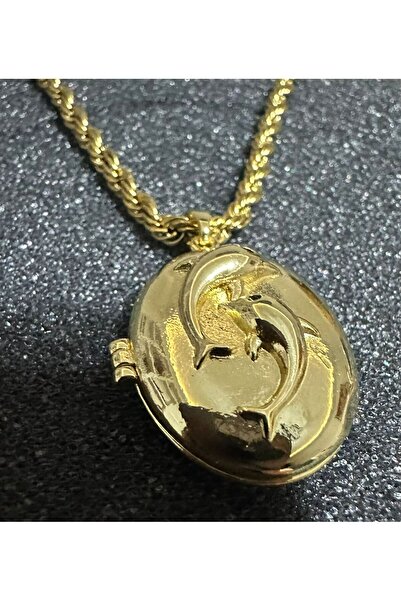 KARE ACCESORIES Vintage Oval Açılır Madalyonlu Altın Renk Halat Zincir Kolye