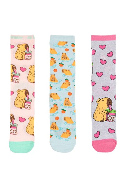 OEM Women's Socks Grey Pink Blue with Patterned (36-42) - 3 pairs 36-42