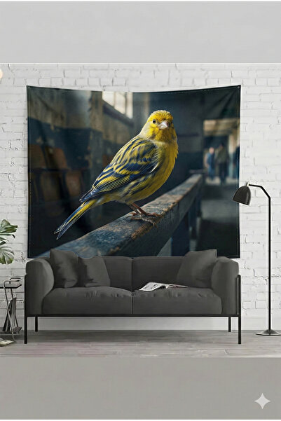 by EKTIREN Yellow Navy Blue Canary Themed Decorative Wall Covering - Fan Seri...