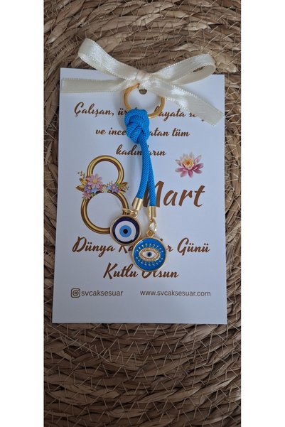 Svc Aksesuar Women's Day Gift Card Double Evil Eye Beaded Keychain
