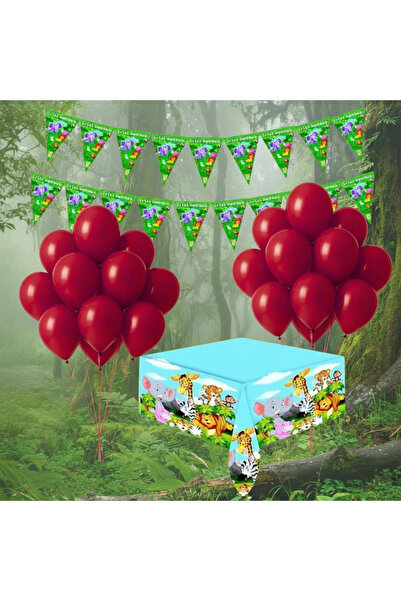 Umamiçe Safari Party Set – 10 Red Balloons + Streamer + Tablecloth